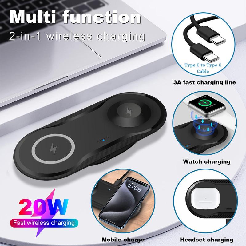 FDGAO 2-in-1 Wireless Charger Station, 20W Fast Charging Station, Dual Phone Charging Pad for iPhone & Apple Watch AirPods & Samsung Galaxy Watch