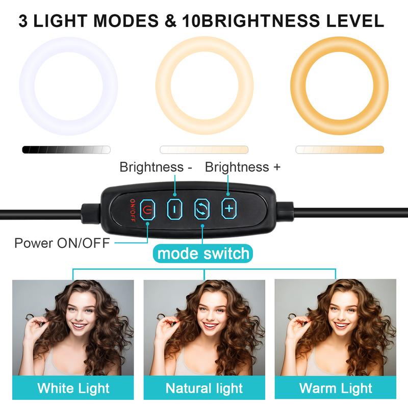 12inch LED Ring Fill Light Set, 3 color modes, adjustable brightness, USB-powered - includes retractable tripod and phone stand for video, photography, makeup and live streaming