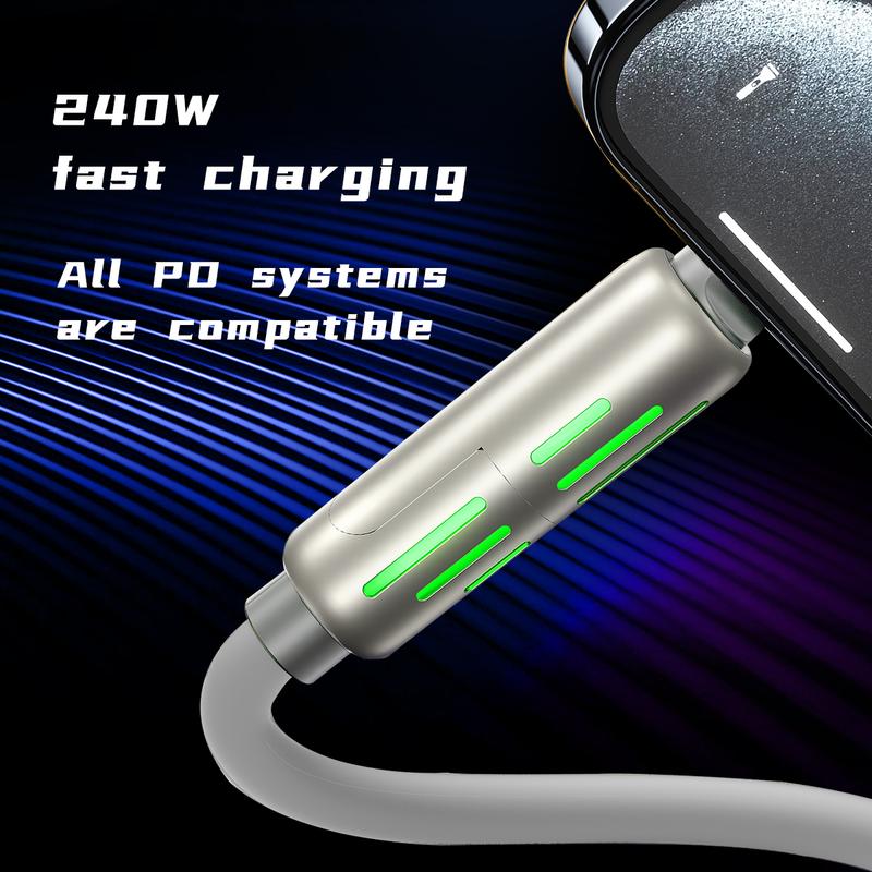 240W 4 in 1 USB C Cable 4ft, USB A+ TYPE C + Lightning Multi functional aluminum alloy 240W suitable for iPhone 15 14 phone iPad Pro Smartphone Cellphone Mobile Charger Electronic Charging us b Device Durable 4in1 cable 4 n apple lightning 4in1 charging