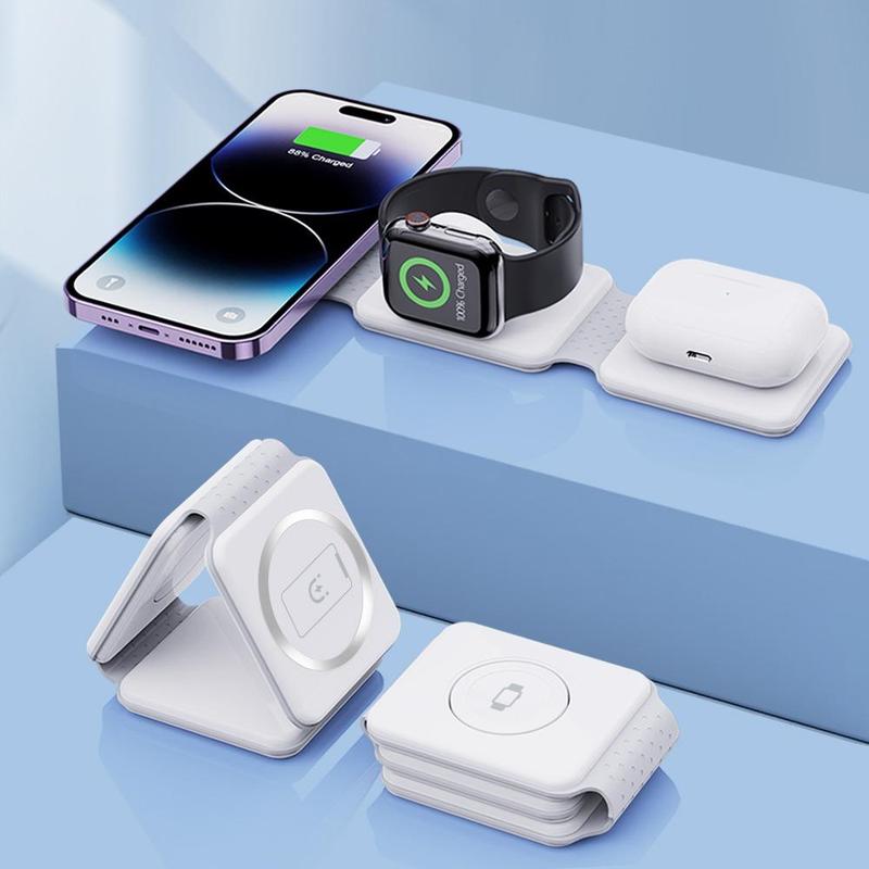 3 in 1 15W Magnetic Wireless Charger, Foldable Wireless Charger, Multifunctional Wireless Charger for Watch, Earphone, Phone