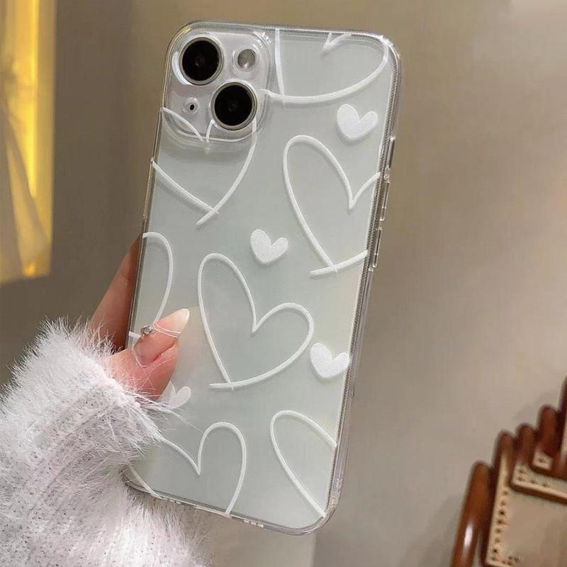 Heart Pattern Clear Cellphone Protector, Shockproof Decorative Smartphone Protective Cover, Cellphone Accessories Compatible With iPhone XR XS Max 11 12 13 14 15 Plus Pro Max, Smartphone Protective Accessories