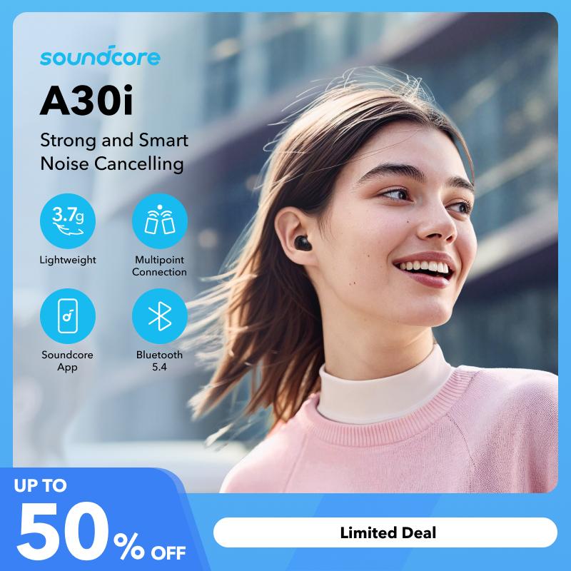 Soundcore A30i by Anker, Noise Cancelling Earbuds, Lipstick-Shaped Stylish Design, Tiny, Lightweight Comfort, Smart Noise Cancelling, Clear Sound, 24H--livestream Playtime, IP54, Wireless Earbuds, Bluetooth 5.4