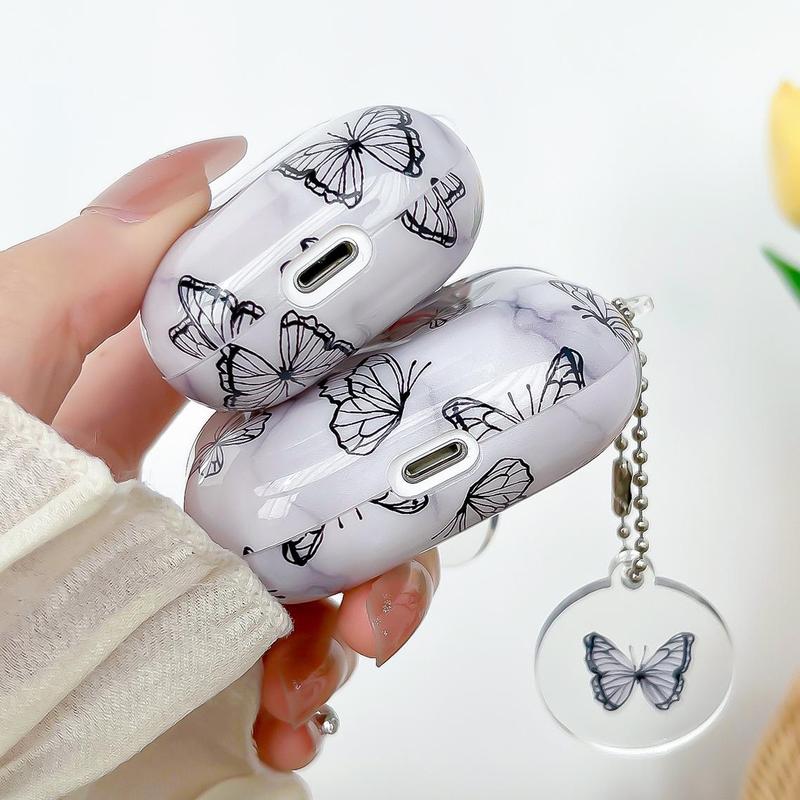 Butterfly Pattern Earphone Case with Hanging Pendant, 1 Count Anti-fall Decorative Earphone Protector Cover Compatible with AirPods2, AirPods3, AirPods Pro, Earphone Protective Case Accessories