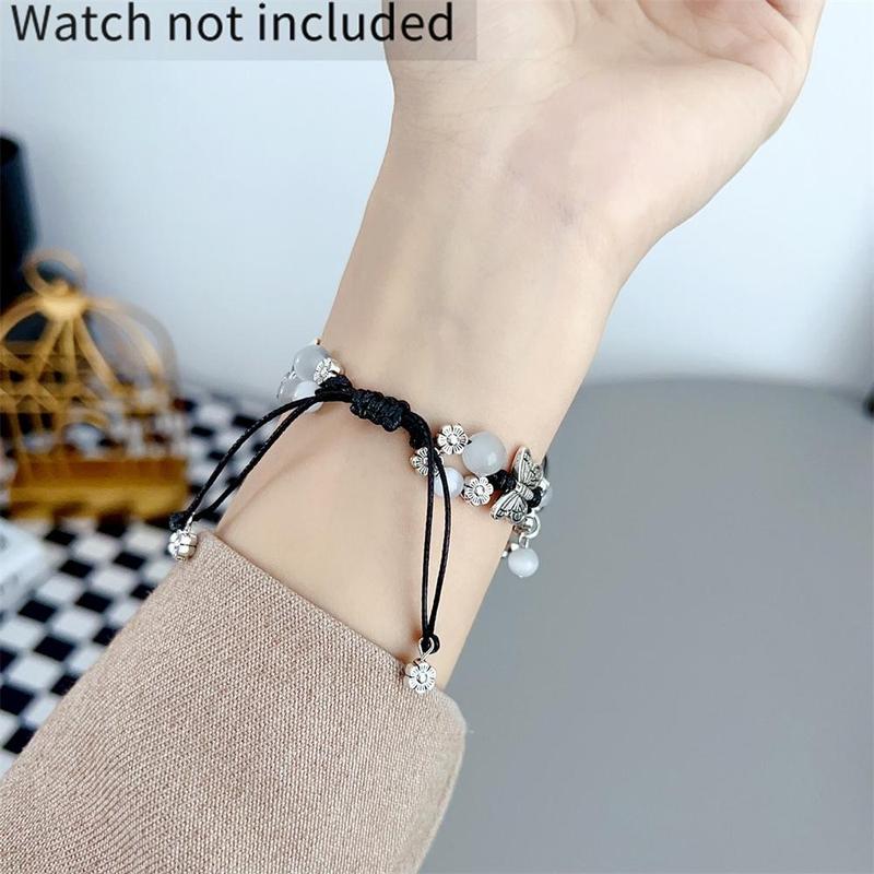 GIROUETTE Butterfly & Beads Decor Watch Band, 1 Count Fashionable Watch Band for Women, Wearable Accessories Compatible with Apple Watch Series 9 8 7