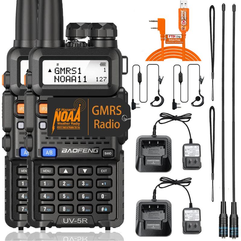 2Pack BAOFENG Long Range Walkie Talkie GMRS Handheld Repeater Capable Two Way Radio with 1800mAh Li-ion Battery and Earpiece for Hunting Survival Gear