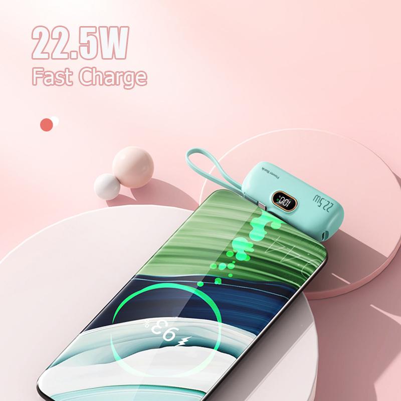 22.5W Portable Fast Charger Power Bank, 5000mAh 3-in-1 PD Fast Charging Battery Pack with LED Display