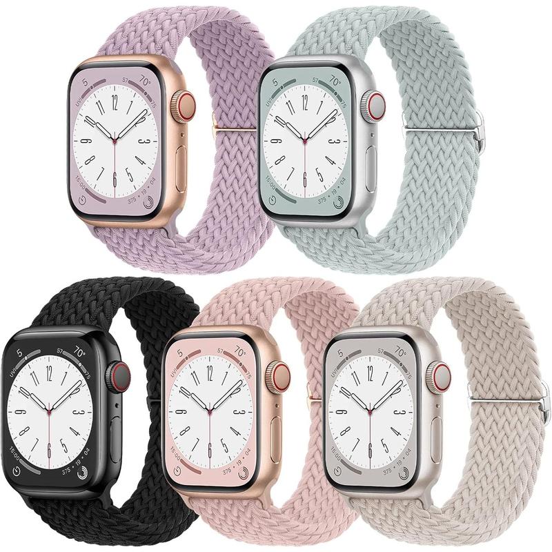 5 Pack Braided Stretchy Adjustable Straps Compatible for Apple Watch Ultra 2 1 Band 38mm 40mm 41mm 42mm 44mm 45mm 49mm for Women Men ,Sport Elastic Nylon Cloth Wristbands for iWatch Series 9 8