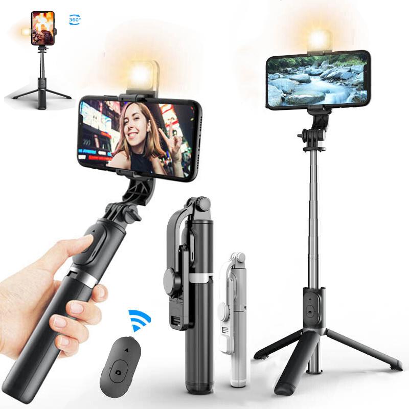 Selfie Stick Tripod Portable Rotating Phone Stand Holder，Wireless Bluetooth Remote ，Stainless Steel，3 Light Modes for iPhone for Android Phone for Selfie Video Recording Photo Live Stream Vlog