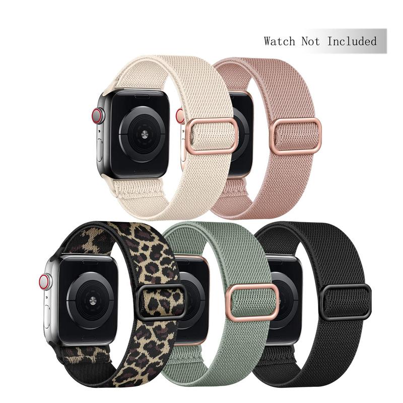 Stretchy Solo Loop Watch Band (Only Band), 5 Counts Soft Nylon Braided Smart Watch Band Compatible With iWatch Band 49mm 45mm 44mm 42mm 41mm 40mm 38mm For Women Men