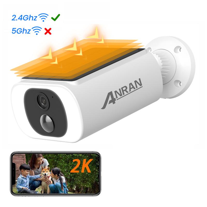 ANRAN 2K Solar Camera Outdoor,100% Wireless Home Security Camera,Support 2.4G WiFi,Color Night Vision,2 Way Audio,PIR Motion Detection,IP65 Waterproof