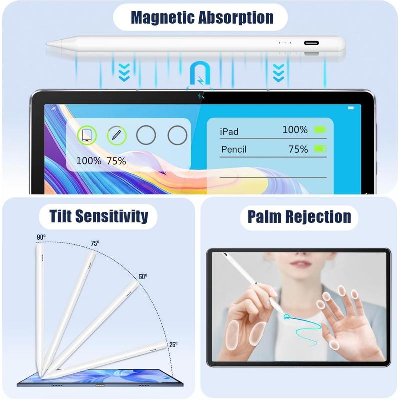 For Apple IPad 2018-2024,Faster Charge,Palm Rejection,Tilt Sensitivity for Apple Pen,Stylus Pen for IPad 10th  9 8 7 6th, IPad Pro11 12.9 13 inch, IPad Air 3 4 5 , IPad Mini 5 6 Computer Tablet