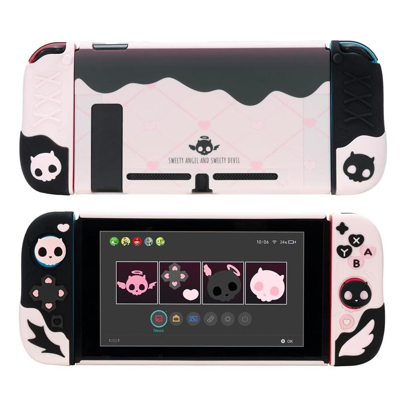 GeekShare Pink Skull Silicone Protective Cases for Switch   OLED Slim Cover Case Compatible with Nintendo Switch Separable Soft