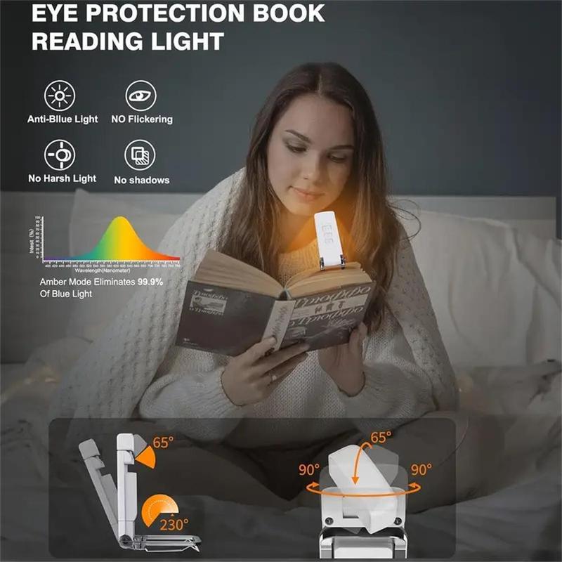 USB Rechargeable Book Light for Reading in Bed, Portable Clip-on LED Reading Light,  3 Amber Colors & 5 Brightness Dimmable, Compact & Long Lasting, Flexible Adjustable Angle Night Light, Perfect for Book Lovers, Kids Mobile Smartphones