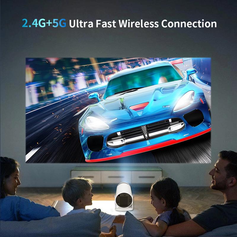 40''-130'' Smart Mini Projector 4K 5G WIFI, Big Screen Experience with Premium 360 Sound, 5.0 Bluetooth Movie Projector Compatible With Android iOS Windows TV Stick HDMI USB Audio 3.5 white