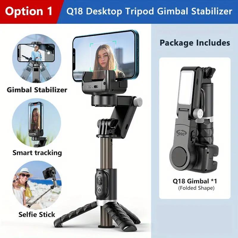 Phone Tripod Stabilizer, Foldable Anti-shake Handheld Gimbal Tripod with Battery Required Remote Control & Selfie LED Light, Portable Lightweight Stable Tripod for Taking Photos, Video, Live Streaming, Stocking Fillers Gift