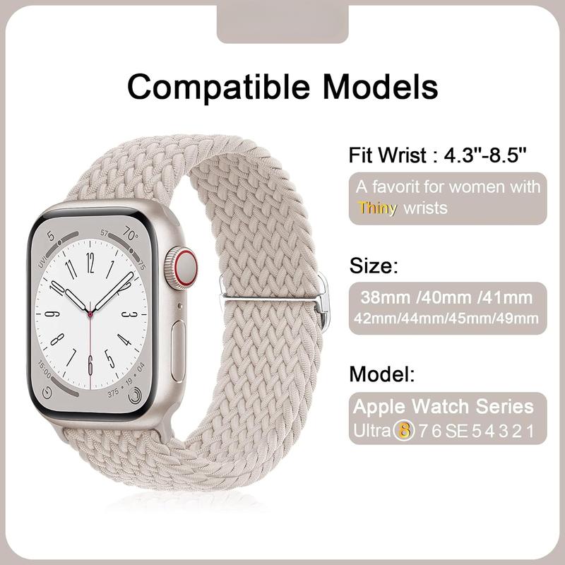 5 Pack Braided Stretchy Adjustable Straps Compatible for Apple Watch Ultra 2 1 Band 38mm 40mm 41mm 42mm 44mm 45mm 49mm for Women Men ,Sport Elastic Nylon Cloth Wristbands for iWatch Series 9 8