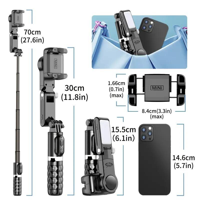 Phone Tripod Stabilizer, Foldable Anti-shake Handheld Gimbal Tripod with Battery Required Remote Control & Selfie LED Light, Portable Lightweight Stable Tripod for Taking Photos, Video, Live Streaming, Stocking Fillers Gift