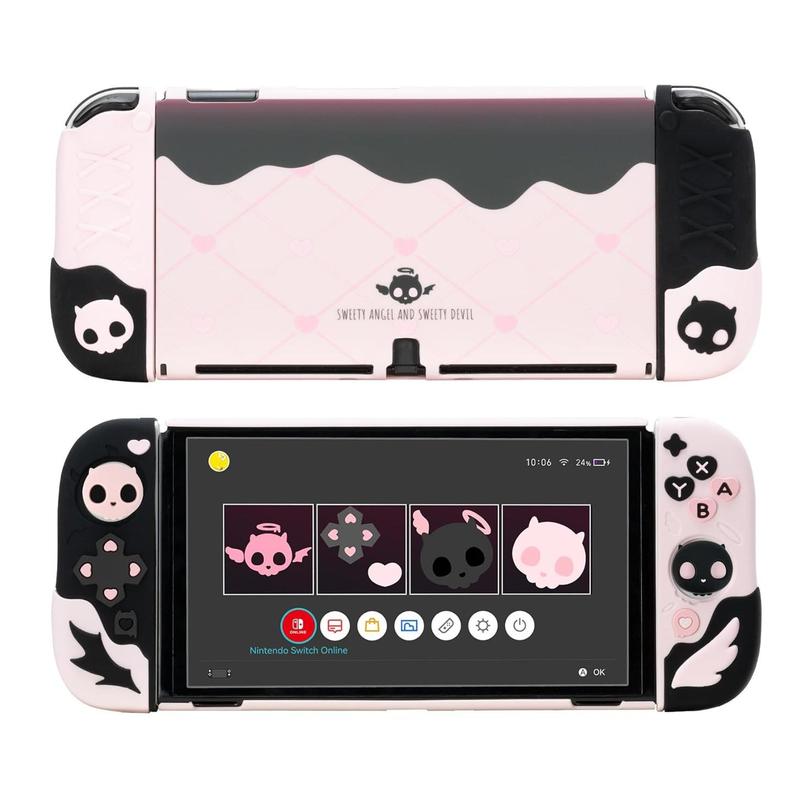 GeekShare Pink Skull Silicone Protective Cases for Switch   OLED Slim Cover Case Compatible with Nintendo Switch Separable Soft