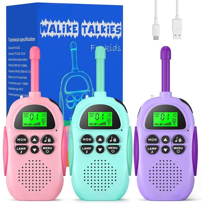 Walkie Talkies for Kids Rechargeable 3 Pack Kids Walkie Talkies, Long Range 22 Channels 2 Way Radio Kids Birthday Toy Gift for 3-12 Year Old Boys Girls Outdoor Adventures Camping Hiking