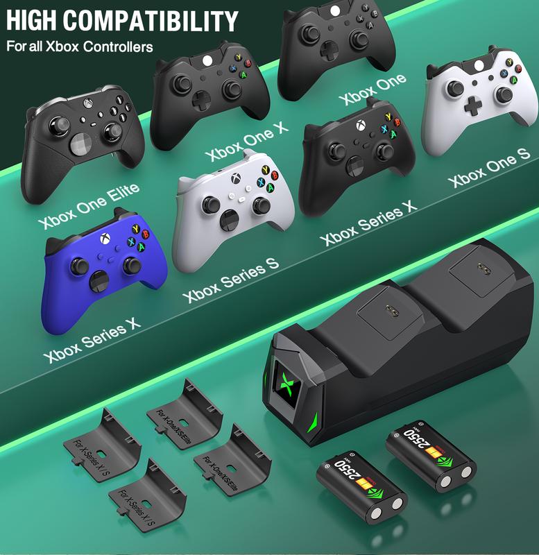 Controller Charger Station with 2x2550mAh Rechargeable Battery Packs for Xbox One Series X|S Controller, Dual Charging Dock for Xbox One Controller Battery Pack with 4 Battery Covers for Xbox