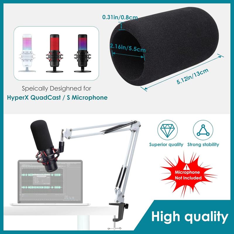 Mic Windscreen for HyperX QuadCast Microphone, Foam Mic Covers Improve Recording Quality, Professional Hyperx QuadCast Pop Filter