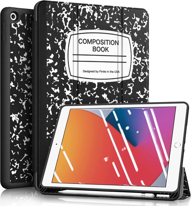 SlimShell Case for iPad 9th   8th   7th Generation (2021 2020 2019 Model) 10.2 Inch - [Built-in Pencil Holder] Soft TPU Protective Stand  Cover, Auto Wake Sleep, Composition Book Black