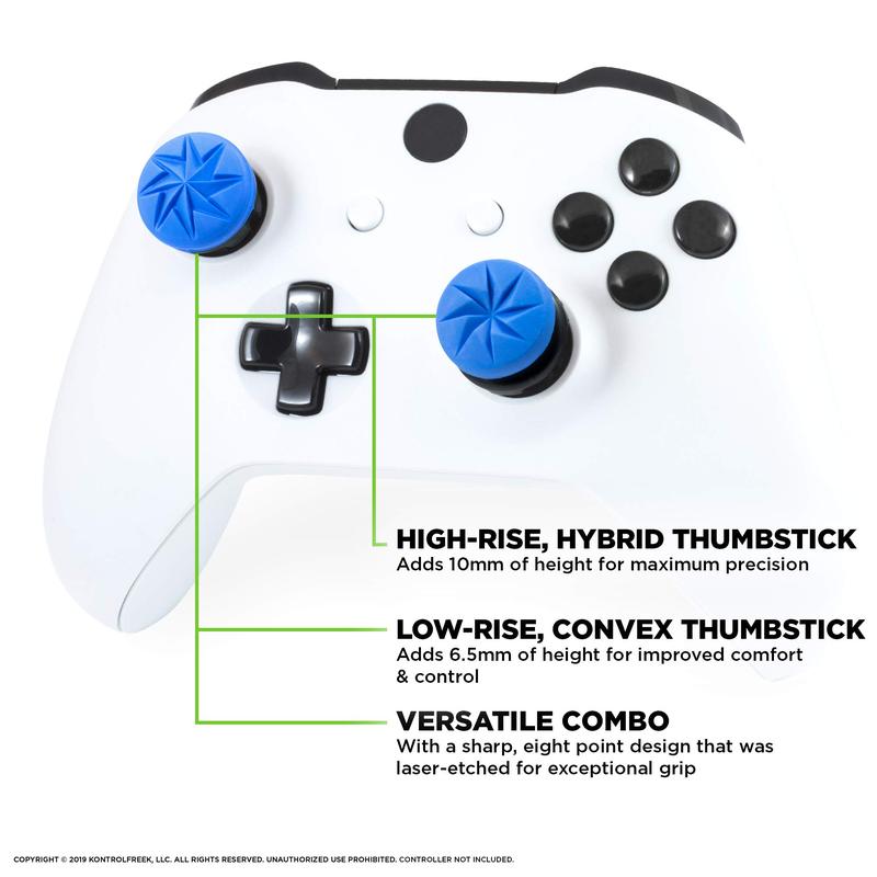 Thumbsticks for PS4 PS5 Xbox One and Xbox Series X Controller | Performance Thumbsticks | 1 High-Rise Convex, 1 Low-Rise Convex | Blue