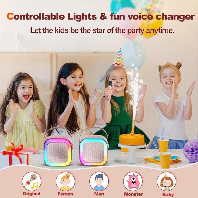 Portable Karaoke Machine, Mini Karaoke Machine with Wireless Microphone, Wireless Speaker with LED Light, Ideal Gift Toy for Girls & Boys