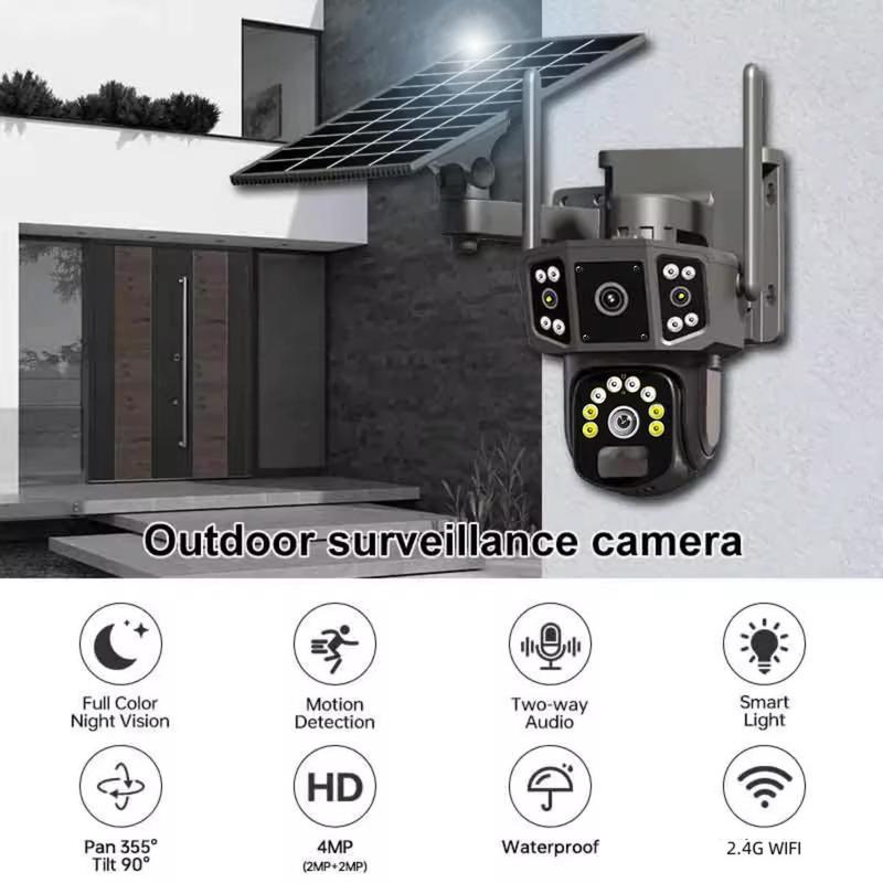 Solar CCTV Security Camera, 2K Wireless Outdoor CCTV Security Camera, Dual Lens Solar Outdoor Camera, Wireless Security Camera with Two-way Audio, Christmas 2024