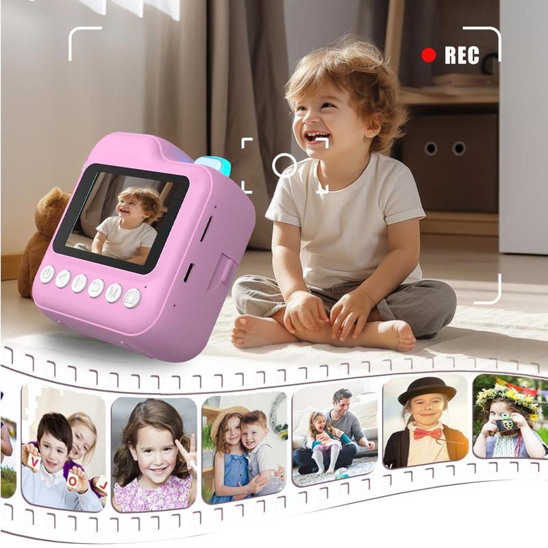 Instant Print Camera for Kids, 1080P Instant Camera with 2 Rolls Print Paper, Selfie Digital Video Camera, Birthday Gifts for Girls Boy