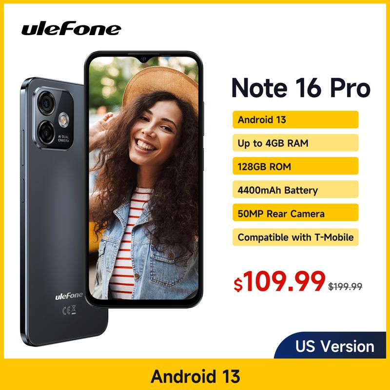 Ulefone Note 16 Pro Unlocked Cell Phone,  Octa-core 12GB (4GB+8Virtual)+ 128GB, 6.52