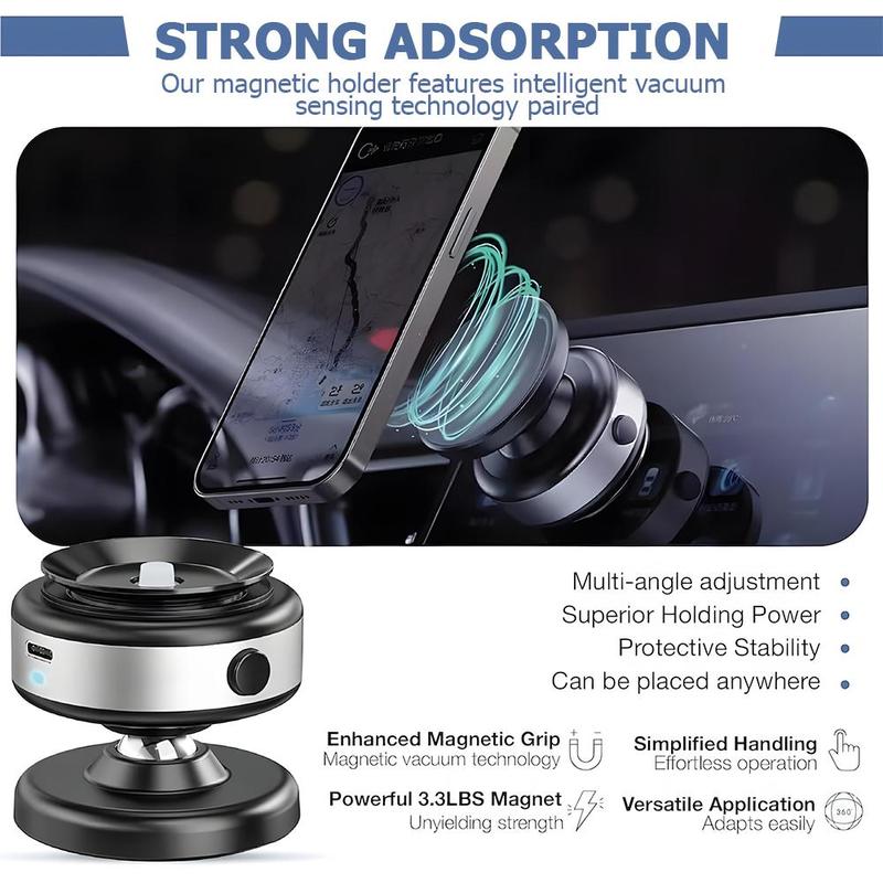 2 in 1 Electric Vacuum Car Phone Holder, 15W Wireless Interior Charger, 360° Rotatable Car Magnetic Suction Phone Mount Compatible with iPhone and Android