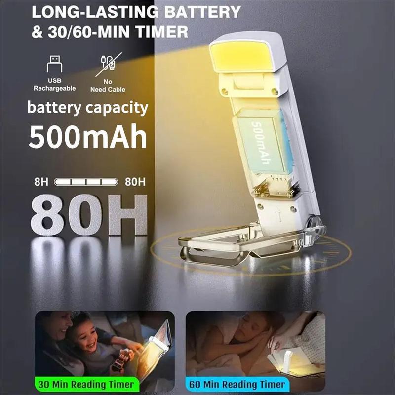 USB Rechargeable Book Light for Reading in Bed, Portable Clip-on LED Reading Light,  3 Amber Colors & 5 Brightness Dimmable, Compact & Long Lasting, Flexible Adjustable Angle Night Light, Perfect for Book Lovers, Kids Mobile Smartphones