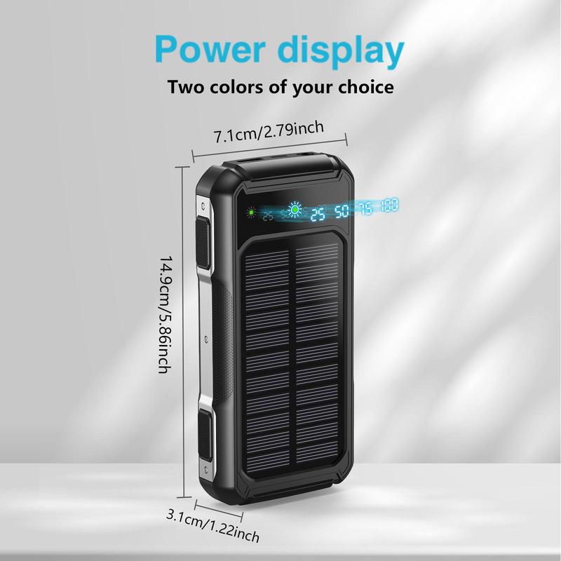 20000mAh Solar Power Bank for Summer, Large Capacity Power Bank with Power Display Compatible with iPhone & Huawei Phone, Mobile Changer with Built-in Cables & Flashlight, Phone Charging Accessories, Boyfriend Gift