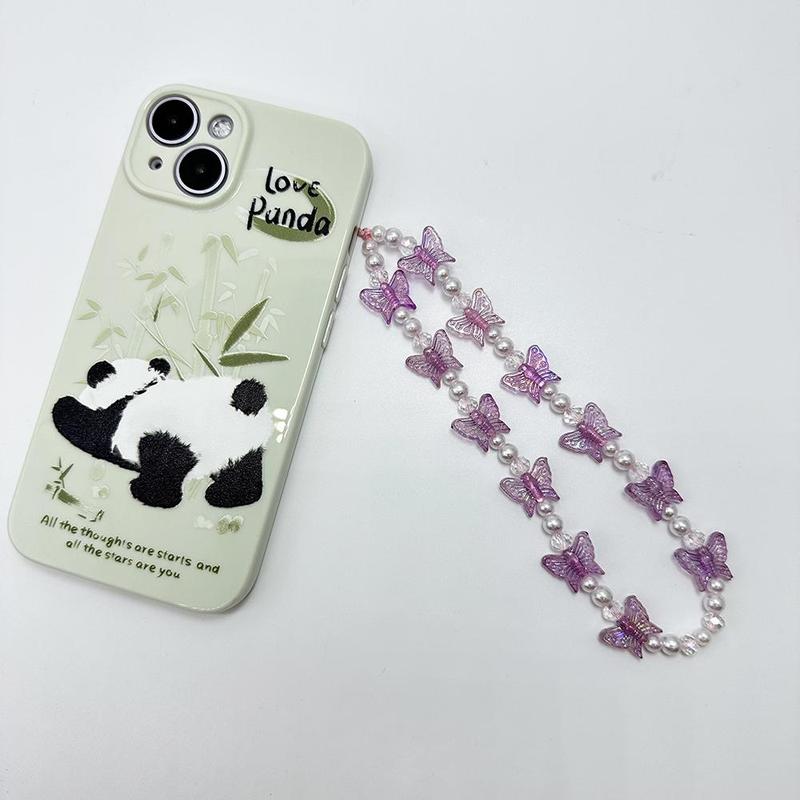 Fashion Artificial Crystal Butterfly Beaded Phone Chain, Acrylic Artificial Pearl Decor Mobile Phone Ornament, Anti Lost Phone Holder Wrist Strap, Fashion Phone Pendant for Women, Phone Accessories