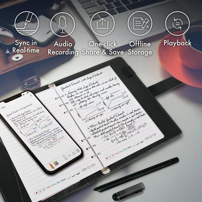 Smart Pen+Notebook+Tablet, SmartPen Real-time Sync for Digitizing, Storing, and Sharing Paper Notes, Ideal for Note Taking, Drawing