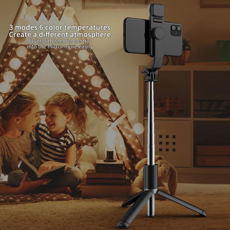 Selfie Stick Tripod Portable Rotating Phone Stand Holder，Wireless Bluetooth Remote ，Stainless Steel，3 Light Modes for iPhone for Android Phone for Selfie Video Recording Photo Live Stream Vlog