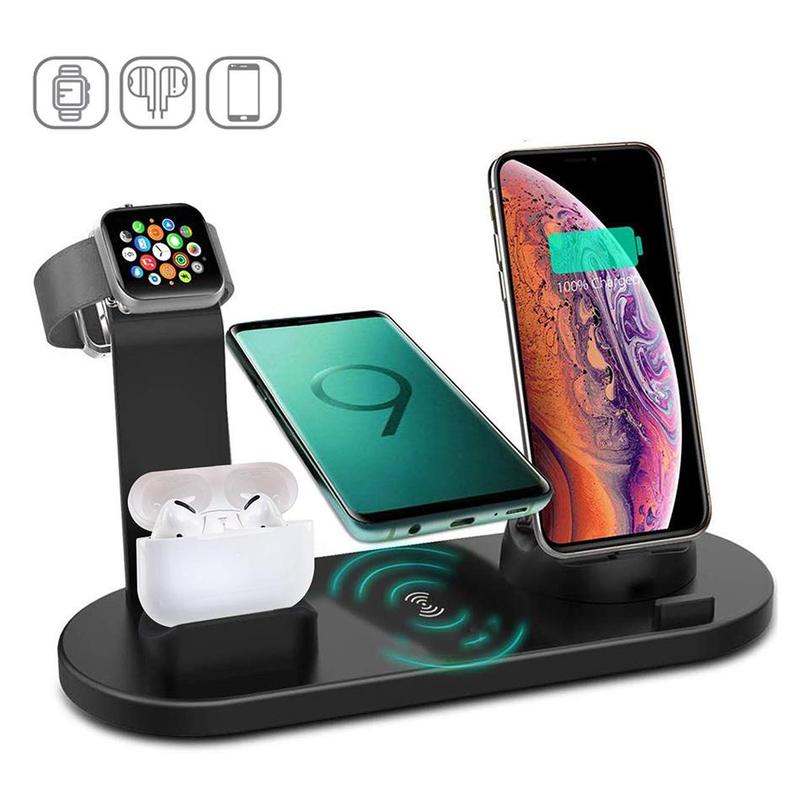 15W 6 in 1 Wireless Charger Stand, Multifunctional Desk Phone Holder, Fast Charging Station for iPhone 15 14 13 12 11 Pro Max Apple Watch AirPods