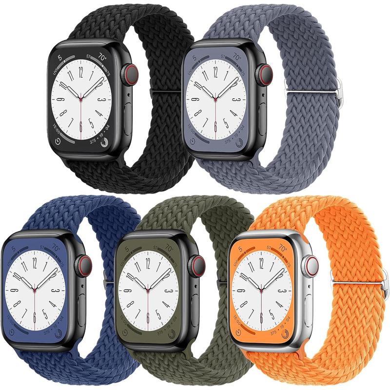 5 Pack Braided Stretchy Adjustable Straps Compatible for Apple Watch Ultra 2 1 Band 38mm 40mm 41mm 42mm 44mm 45mm 49mm for Women Men ,Sport Elastic Nylon Cloth Wristbands for iWatch Series 9 8