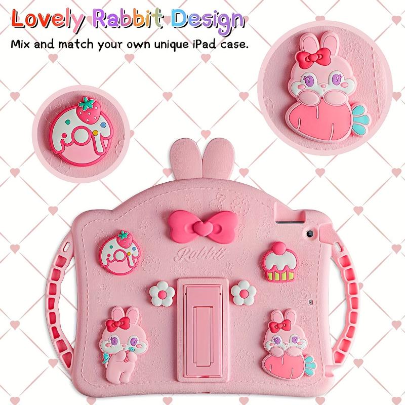 Cute Rabbit Soft Silicone Tablet Case With Shoulder Straps For IPad 9th 8th 7th Generation For IPad 9th 8th 7th Generation 10.2'' 2021 2020 2019