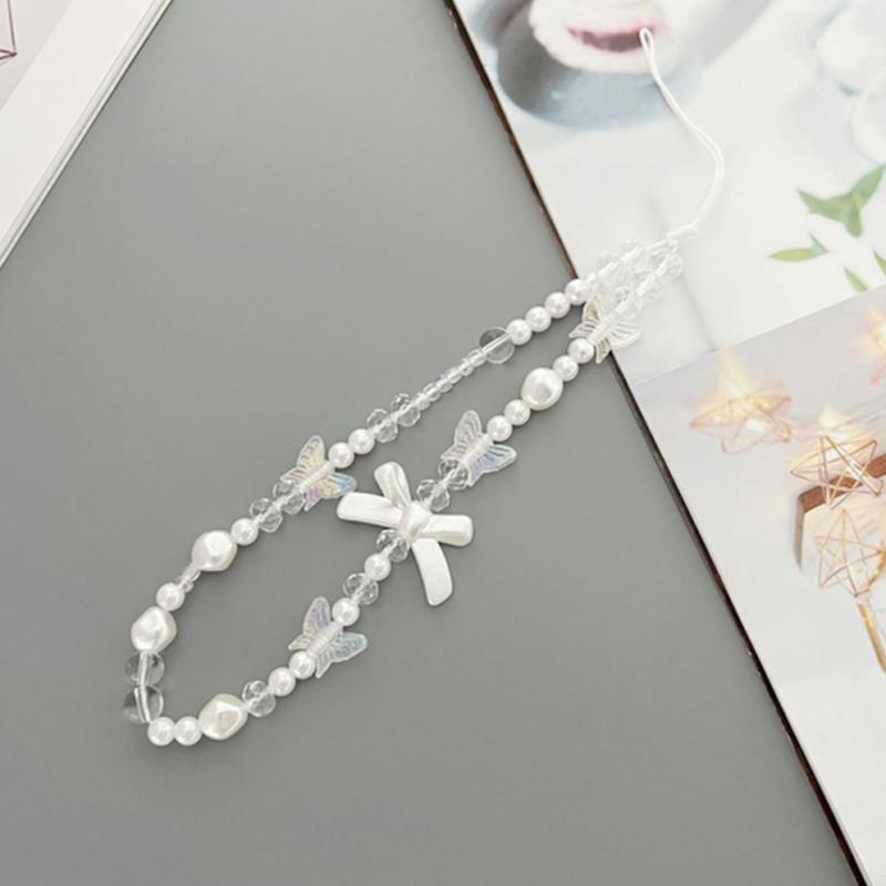 Cute Bow & Faux Pearl Decorated Phone Chain, Fashionable Phone Lanyard, Phone Strap for Women & Girls, Mobile Phone Decoration Accessories