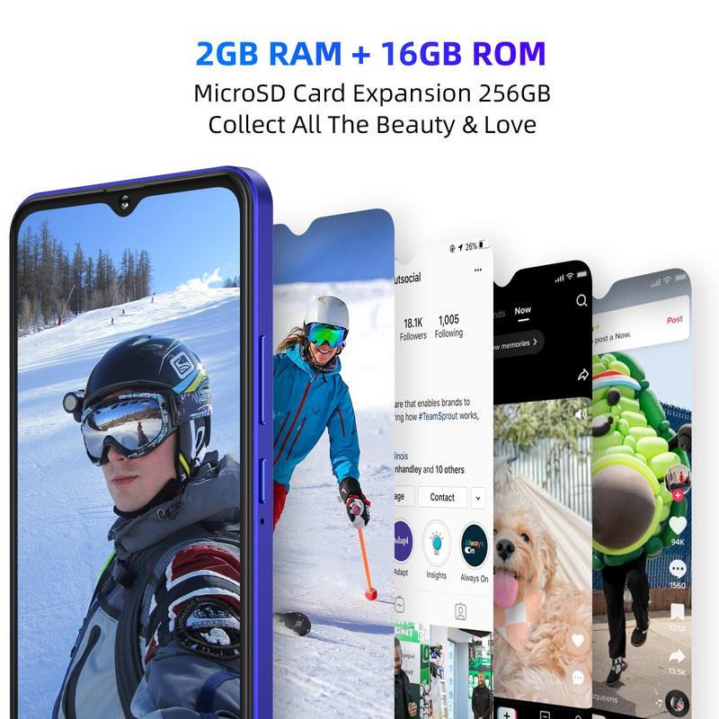 Xgody 13 Pro 6.56'' HD Screen Unlocked 4G LTE Cellphone - Dual SIM, 15MP+5MP Camera, 2GB+16GB, Face Unlock & 3670mAh Battery Android Smartphone