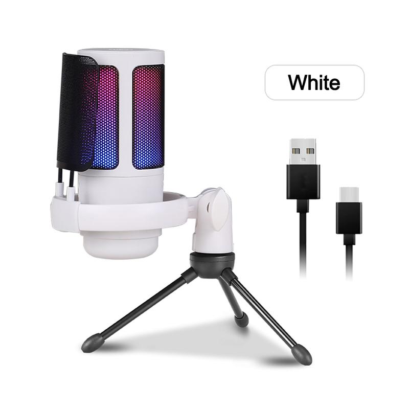 Gaming USB Microphone for PC PS5, Condenser Mic with Quick Mute, RGB Indicator, Tripod Stand, Pop Filter, Shock Mount, Gain Control for Streaming Discord Twitch Podcasts Videos Audio Recording