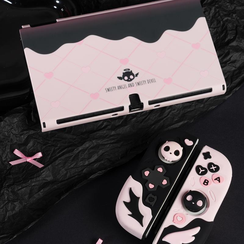 GeekShare Pink Skull Silicone Protective Cases for Switch   OLED Slim Cover Case Compatible with Nintendo Switch Separable Soft