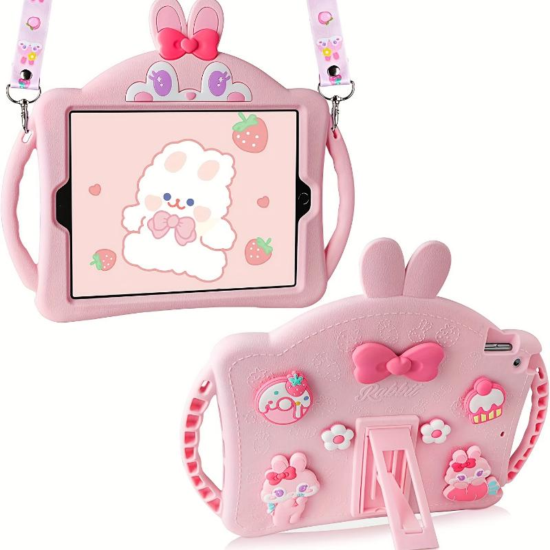 Cute Rabbit Soft Silicone Tablet Case With Shoulder Straps For IPad 9th 8th 7th Generation For IPad 9th 8th 7th Generation 10.2'' 2021 2020 2019