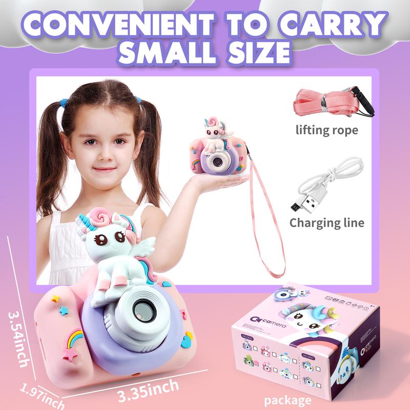 Unicorn & Dragon Kids Mini Camera 1080P HD Digital Video Camera - Girls' Selfie Toy Camera with 32GB SD Card, Birthday Gift Age 3-12, Toys for Kids