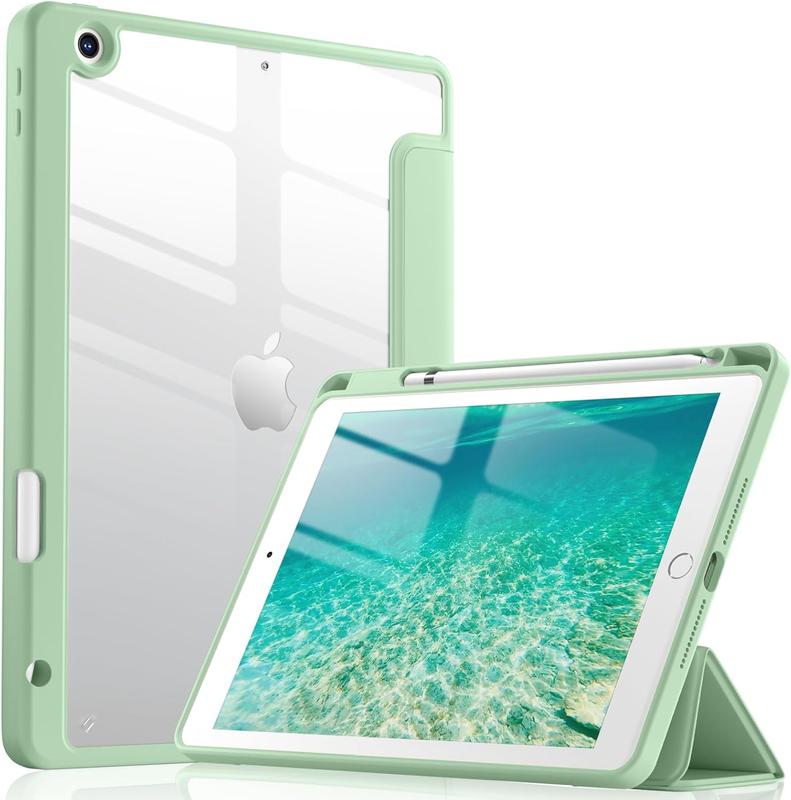 Case Compatible with iPad 9th  8th  7th Generation (2021 2020 2019), Full Body Protective with Pencil Holder, Clear Case Designed for iPad 10.2 Inch, Auto Sleep Wake Cover, Mint Green