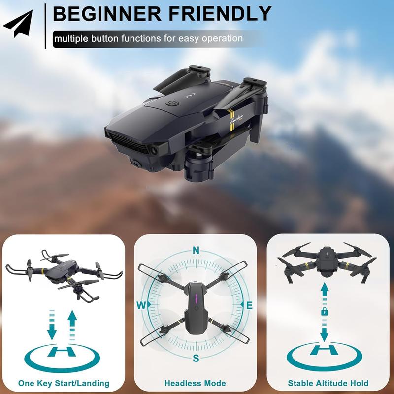 Drone with Camera for Adults Kids4K Foldable RC Quadcopter Drone with 1080P HD Camera WiFi FPV Live Video, Altitude Hold, One Key Take Off Landing, 3D Flip, APP Control, beginner, Black