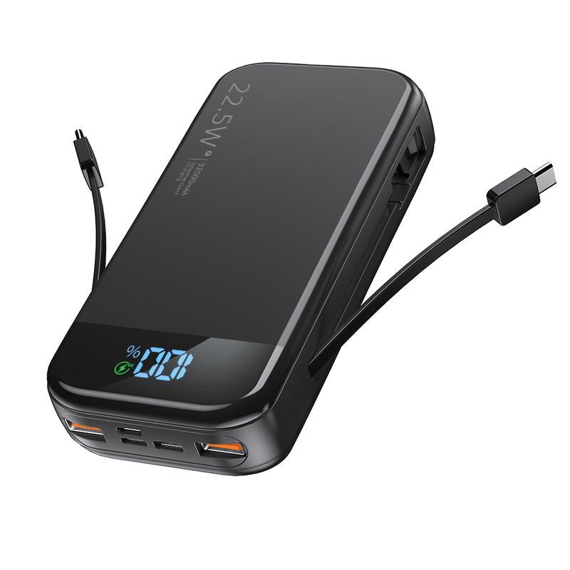 32000mAh large capacity power bank, USB-C and iOS built-in 2 cable output, LED digital display, PD3.0QC4.0 fast charging pool set, portable compact power pack, 5 output ports, suitable for Galaxy, iPhone, iPad and other electronic products