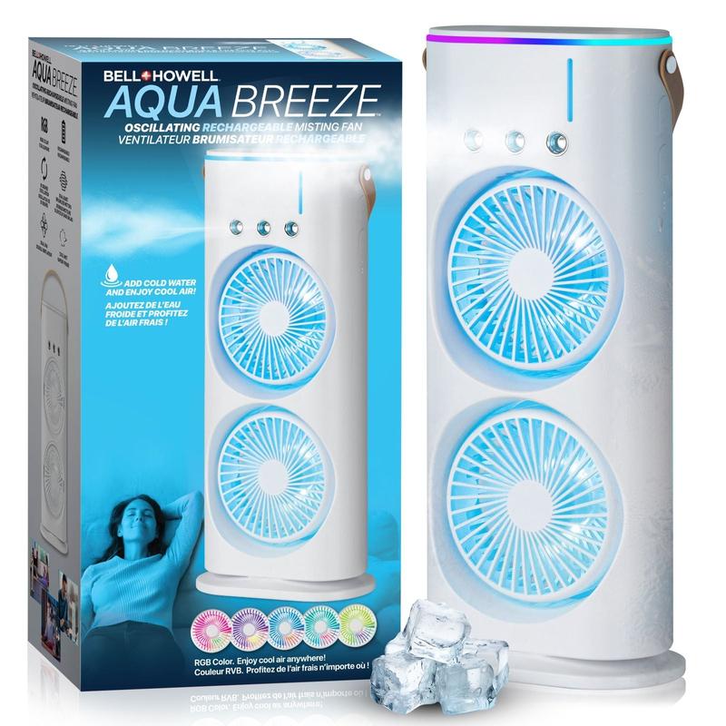 AquaMist Portable Misting Fan, Remote Controlled, Oscillating, USB-C Rechargeable, Color Changing, Lightweight, Portable,